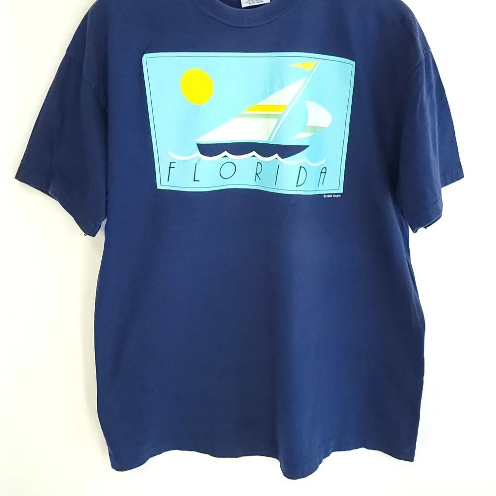 Vintage Florida Graphic T-Shirt Men's XL Navy Blue Hanes Beefy T Distressed - Picture 2 of 12
